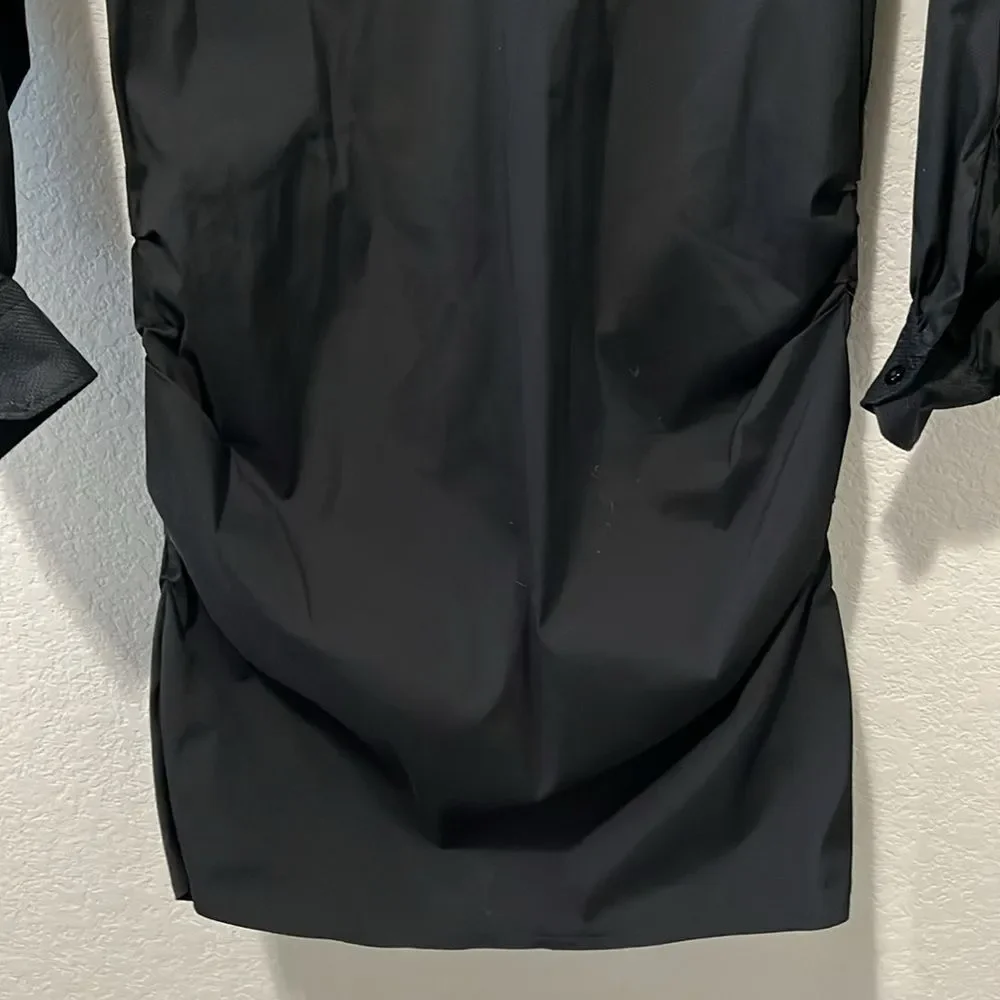 SARA ROKA Black Button Down Mini Shirtdress, Ruched Sides, Size 40(IT), S/4(US) - Picture 4 of 10